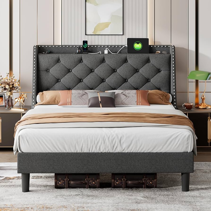 ベッドフレーム BED + MATTRESS with storage - 160x200 cm Amazon.com: iPormis Queen Bed Frame with 16